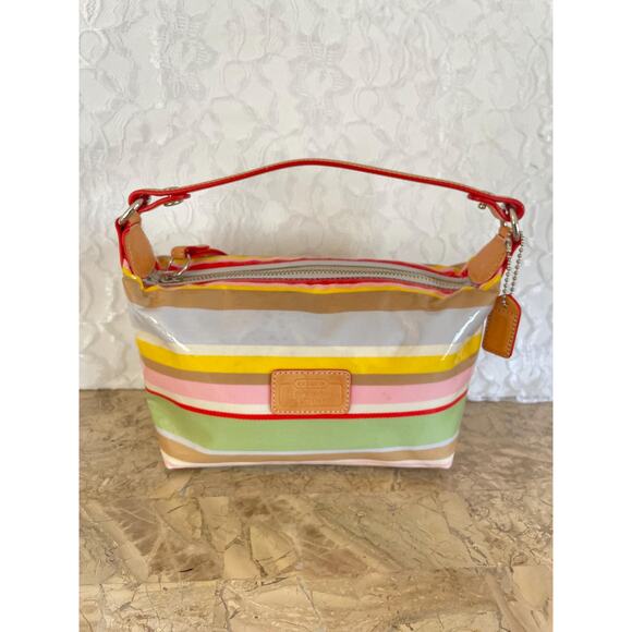 Vtg COACH striped multicolored coated fabric Y2K Demi mini bag - Picture 1 of 11